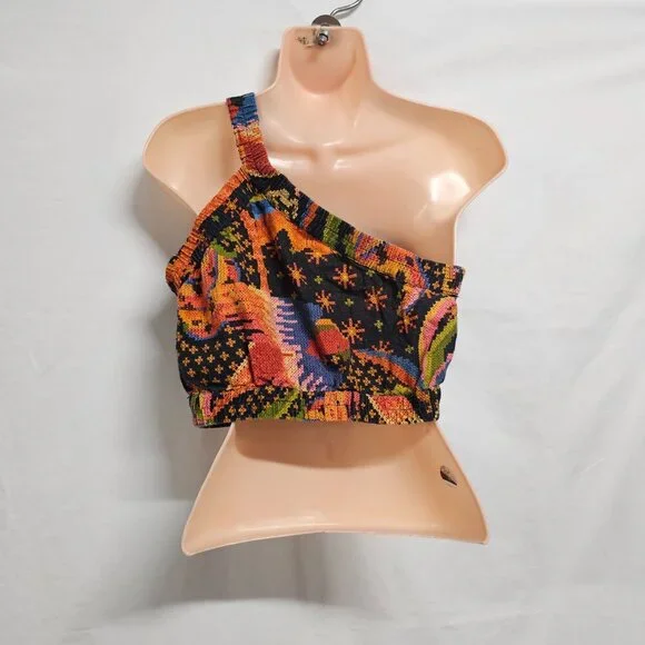 Farm Rio One Shoulder Crop Top Blouse Women Size S Linen - Picture 7 of 13